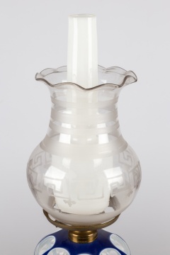 Boston and Sandwich Glass Company Blue Overlay Oil Lamp