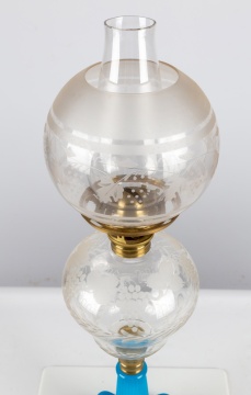 Clear and Blue Opaline Glass Oil Lamp