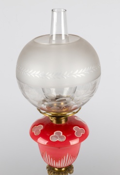 Double Pink Overlay Oil Lamp