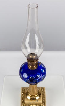 Blue Overlay Oil Lamp