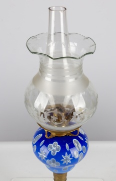 Boston and Sandwich Glass Company Blue Overlay Oil Lamp