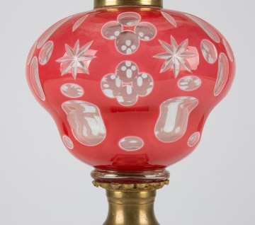 Boston Sandwich Glass Company Pink Overlay Oil Lamp