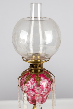 Ruby Overlay Cut to Clear Oil Lamp