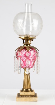 Ruby Overlay Cut to Clear Oil Lamp