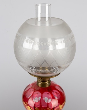 Boston and Sandwich Glass Company Cranberry Overlay Oil Lamp