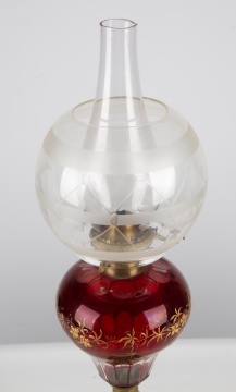 Cranberry Cut and Stained Oil Lamp