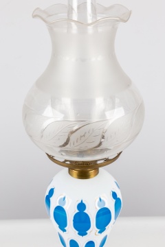 White Cut to Blue Overlay Oil Lamp