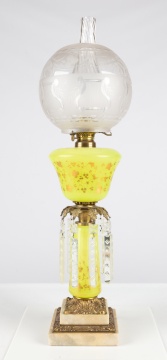 Boston and Sandwich Glass Company Yellow Opaline Oil Lamp
