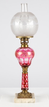 Cranberry Overlay Oil Lamp
