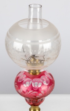 Cranberry Overlay Oil Lamp
