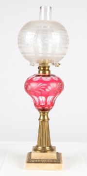 Cranberry Overlay Oil Lamp