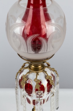 Boston & Sandwich Glass Co. Moorish Overlay Oil Lamp