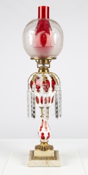 Boston & Sandwich Glass Co. Moorish Overlay Oil Lamp