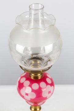 Boston and Sandwich Co. Pink / Opaline Overlay Oil Lamp