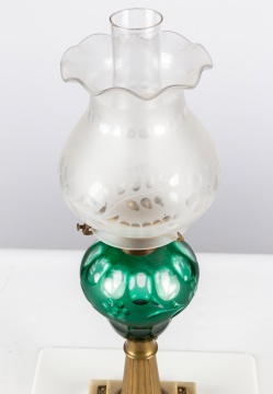 Boston and Sandwich Co. Green Overlay Oil Lamp