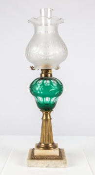 Boston and Sandwich Co. Green Overlay Oil Lamp