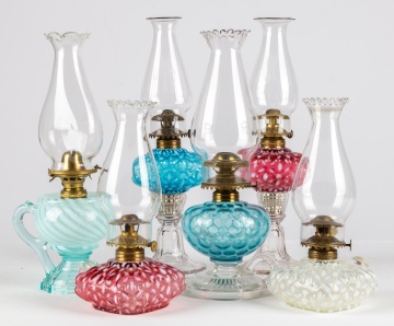(6) Opalescent Glass Finger Oil Lamps