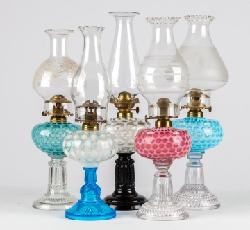 (5) Opalescent Coin Spot Oil Lamps
