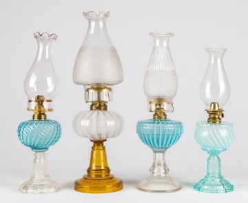 (4) Opalescent Swirl & Striped Oil Lamps