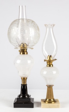 (2) White Threaded Oil Lamps