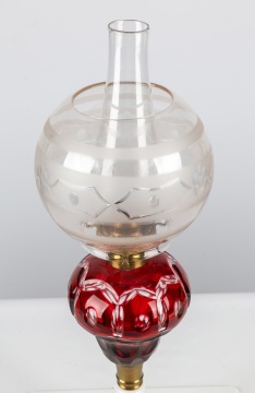 Cranberry "Washington" Overlay Oil Lamp