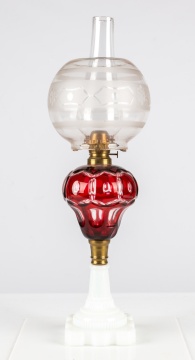 Cranberry "Washington" Overlay Oil Lamp