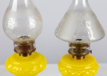 (2) Yellow "Quilt" & "Prince Edward" Oil Lamps