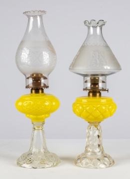 (2) Yellow "Quilt" & "Prince Edward" Oil Lamps
