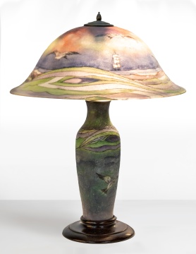 Unusual Pairpoint Reverse Painted Seascape Table Lamp