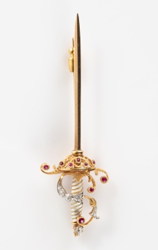 18K Gold Ruby and Diamond Hatpin