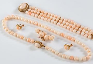 14K Gold & Angel Skin Coral Jewelry