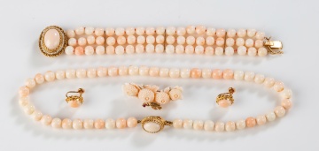 14K Gold & Angel Skin Coral Jewelry