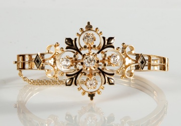 Vintage K. Goldschmidt 14K Gold, Diamond & Enamel Bracelet