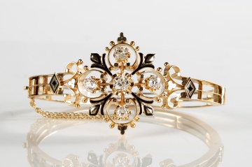 Vintage K. Goldschmidt 14K Gold, Diamond & Enamel Bracelet