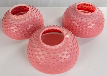 (3) 19th Century Pink Hobnail Art Glass Shades