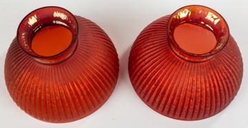 Rare Pair of Period Ribbed Glass Iridescent Shades