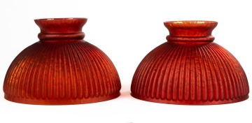 Rare Pair of Period Ribbed Glass Iridescent Shades