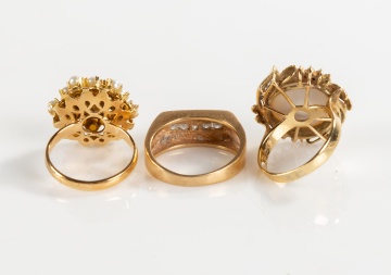 (3) Gold Pearl & Diamond Rings