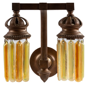 Pair of Arts & Crafts Sconces with Tiffany Favrile Prisms