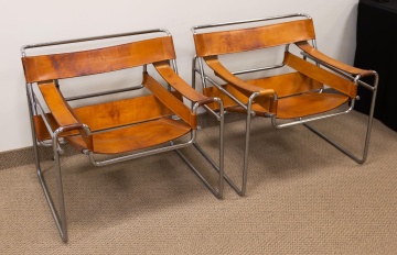 (2) Marcel Breuer, Wassily Chairs in Cognac Leather