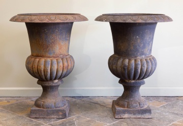 Pair of Classical Cast Iron Garden Urns