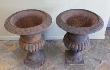 Pair of Classical Cast Iron Garden Urns