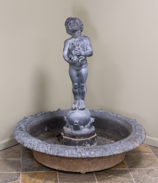 Zinc & Cast Iron Garden Fountain with Boy Holding Frog
