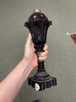 (2) 19th Century Amethyst Oil Lamps