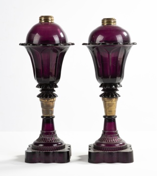 (2) 19th Century Amethyst Oil Lamps