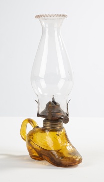 19th Century Amber Shoe Miniature Oil Lamp