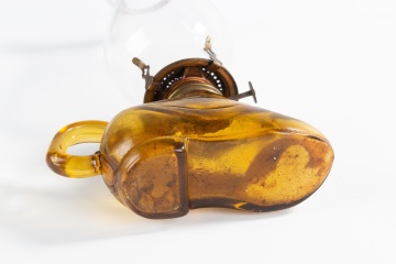 19th Century Amber Shoe Miniature Oil Lamp