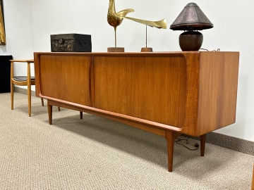 Bernhard Pedersen & Son Danish Modern Teak Tambour Credenza