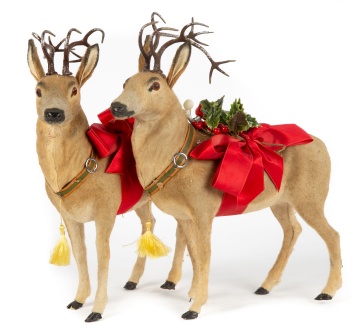 (2) German Paper Mache and Cloth Reindeer Candy Containers