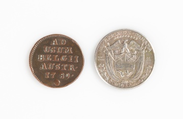 1932 Panama 1/4 Balboa Silver Coin & 1789 Joseph II Liard Copper Coin & Roman Coin